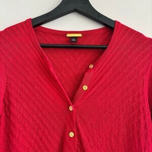 Dana Buchman Long Sleeve Holiday Red Sweater Cardigan Gold Button Shimmer Size S
